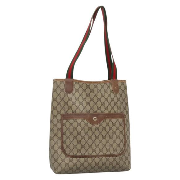 GUCCI GG Supreme Web Sherry Line Tote Bag Pvc Beige 40 02 003 - Picture 1 of 16